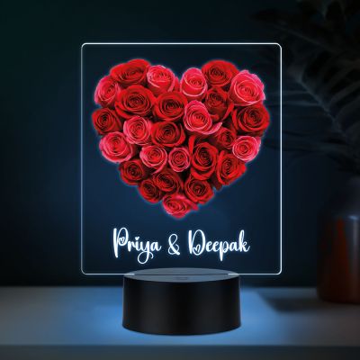 Personalized Name LED Night Light, Rose Heart Design Color Changing Light with Black Base Gift for Valentines Day & Rose Day Gift for Couples